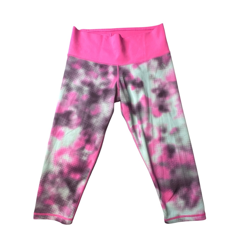 Adidas Leggings Women M Pink Climalite S11952 Tie Dye Cropped Athletic Capri